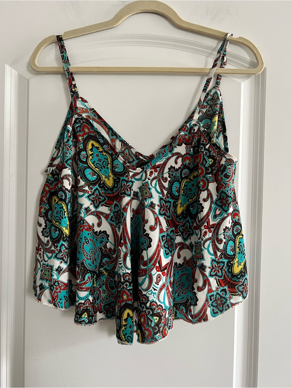 Printed Spaghetti Strap Tank Top - White Multi